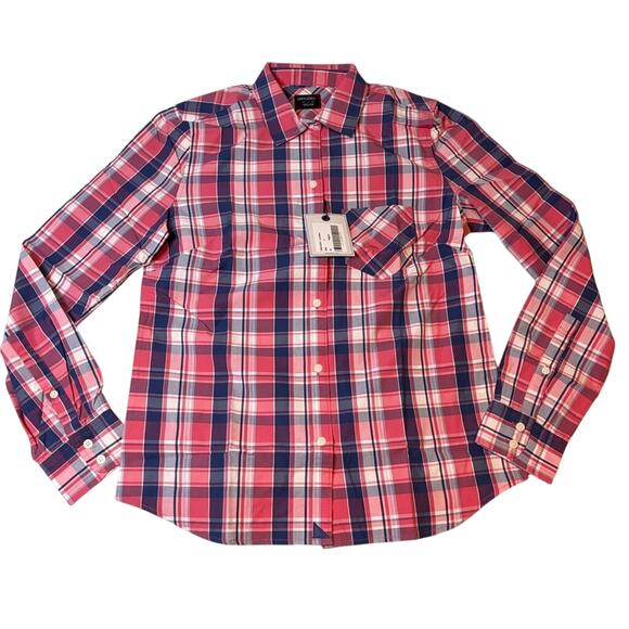 UNTUCKit Pink Navy Plaid Cotton Button Down Shirt NWT Size 0 - Picture 2 of 5